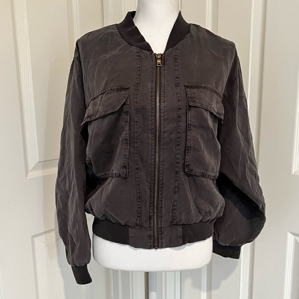 Young Fabulous and Broke Cropped Tencel Bomber Jacket Grey Medium NWT